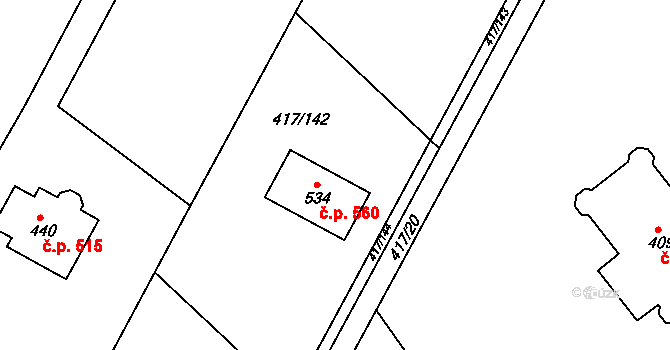 Lubina 560, Kopřivnice na parcele st. 534 v KÚ Drnholec nad Lubinou, Katastrální mapa