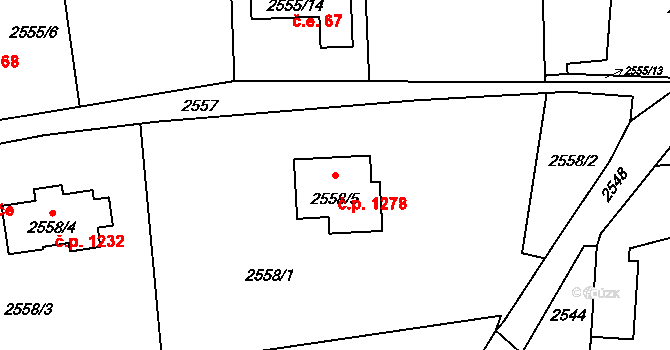 Dolní Lutyně 1278 na parcele st. 2558/5 v KÚ Dolní Lutyně, Katastrální mapa