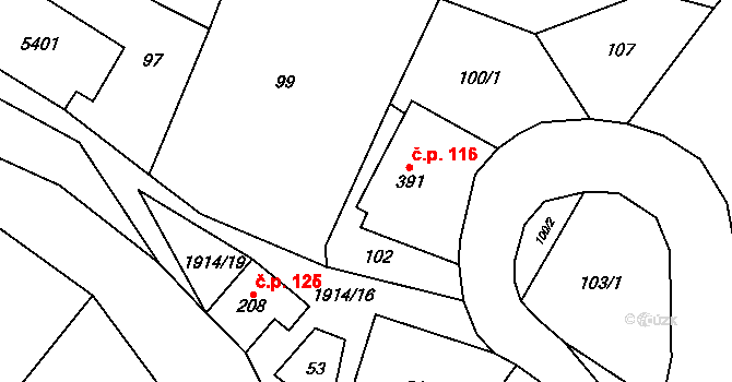 Cotkytle 116 na parcele st. 391 v KÚ Cotkytle, Katastrální mapa