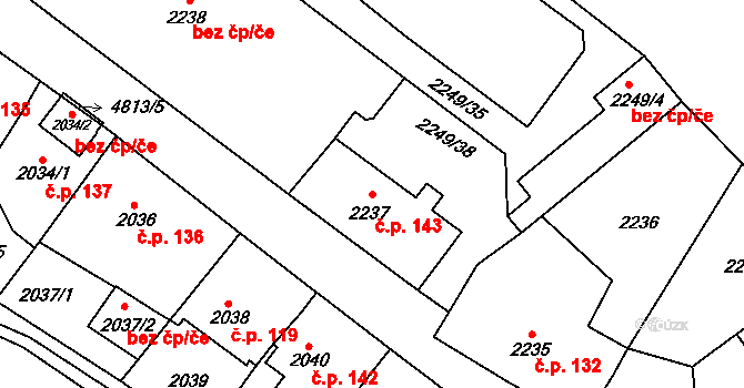 Pražské Předměstí 143, Vysoké Mýto na parcele st. 2237 v KÚ Vysoké Mýto, Katastrální mapa