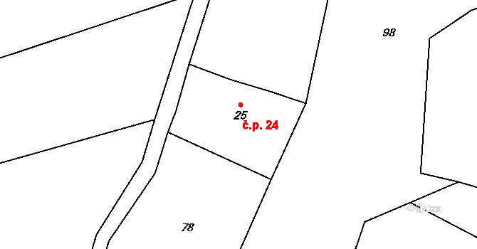 Truskavna 24, Kokořín na parcele st. 25 v KÚ Truskavna, Katastrální mapa