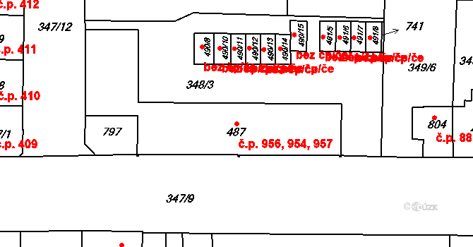 Kralupy nad Vltavou 954,956,957 na parcele st. 487 v KÚ Lobeč, Katastrální mapa