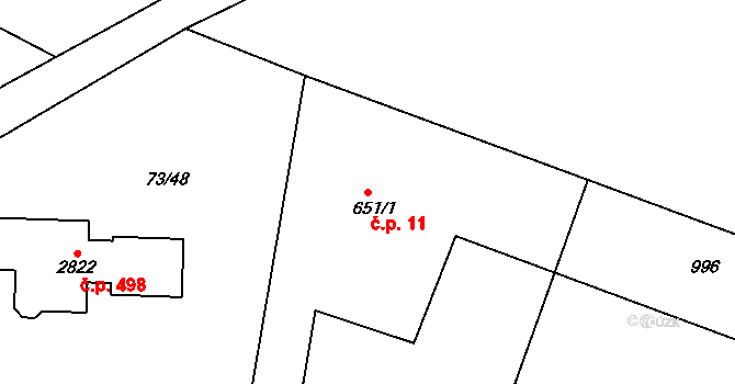 Hradištko 11 na parcele st. 651/1 v KÚ Hradištko pod Medníkem, Katastrální mapa