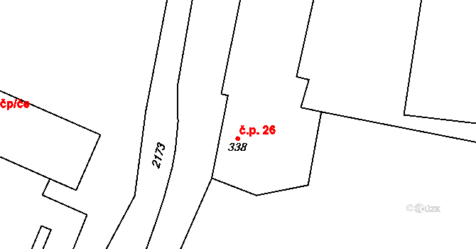 Kokořov 26, Všeruby na parcele st. 338 v KÚ Všeruby u Plzně, Katastrální mapa