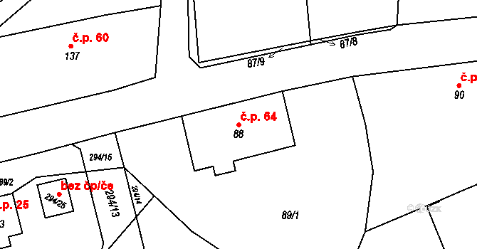Slavětín nad Metují 64 na parcele st. 88 v KÚ Slavětín nad Metují, Katastrální mapa