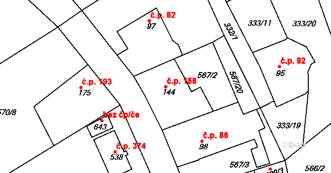 Běloves 158, Náchod na parcele st. 144 v KÚ Běloves, Katastrální mapa