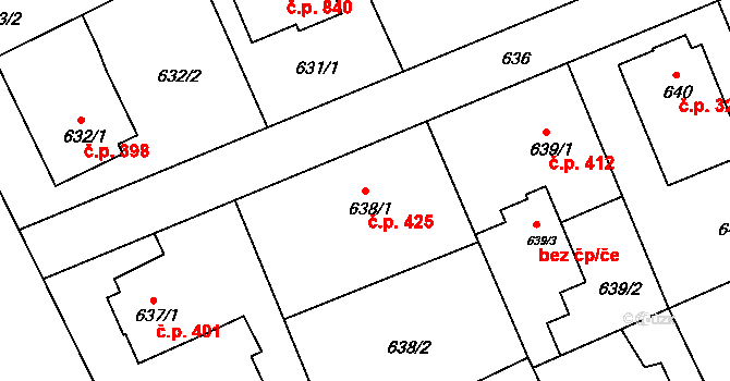 Lázně Bohdaneč 425 na parcele st. 638/1 v KÚ Lázně Bohdaneč, Katastrální mapa