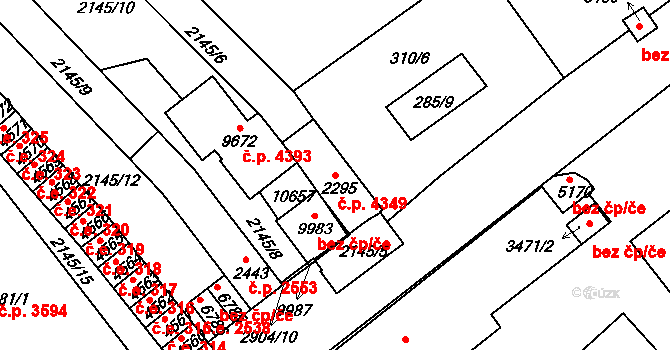 Hodonín 4349 na parcele st. 2295 v KÚ Hodonín, Katastrální mapa