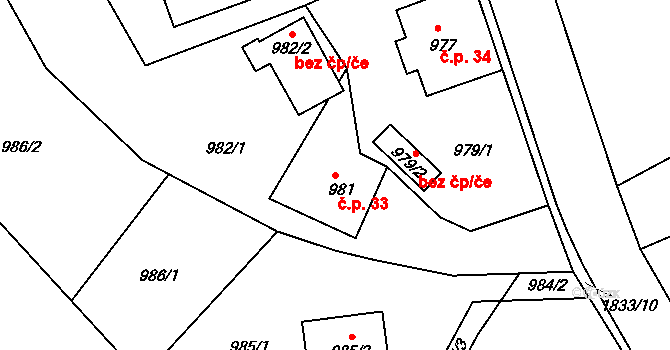 Žilina 33, Nový Jičín na parcele st. 981 v KÚ Žilina u Nového Jičína, Katastrální mapa