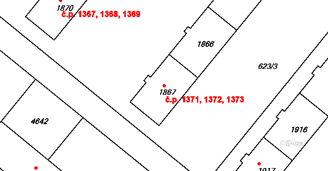 Frenštát pod Radhoštěm 1371,1372,1373 na parcele st. 1865 v KÚ Frenštát pod Radhoštěm, Katastrální mapa
