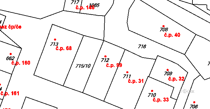 Rynholec 99 na parcele st. 712 v KÚ Rynholec, Katastrální mapa