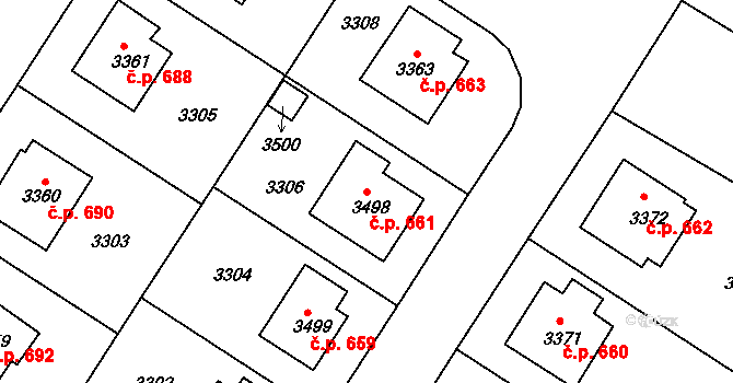 Kamenice nad Lipou 661 na parcele st. 3498 v KÚ Kamenice nad Lipou, Katastrální mapa