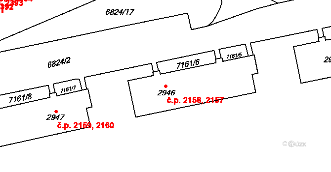Žatec 2157,2158 na parcele st. 2946 v KÚ Žatec, Katastrální mapa