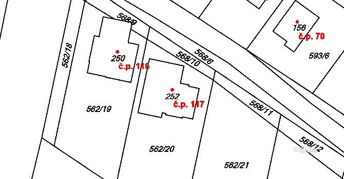 Dolní Přím 117 na parcele st. 252 v KÚ Dolní Přím, Katastrální mapa