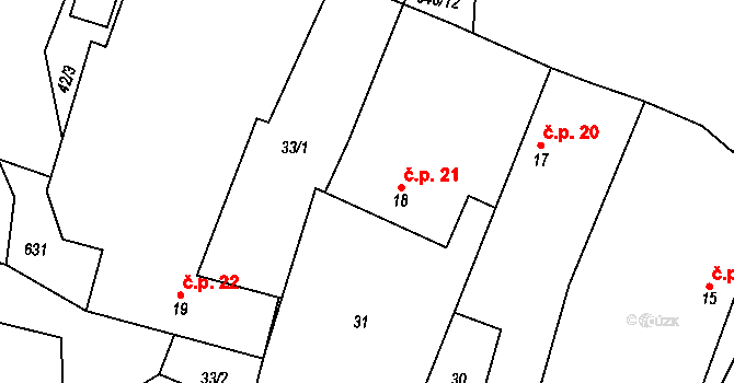 Michalovice 21 na parcele st. 18 v KÚ Michalovice u Havlíčkova Brodu, Katastrální mapa