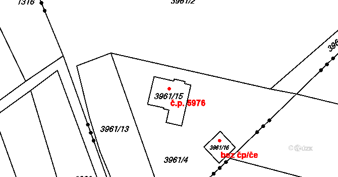 Chomutov 5976 na parcele st. 3961/15 v KÚ Chomutov I, Katastrální mapa