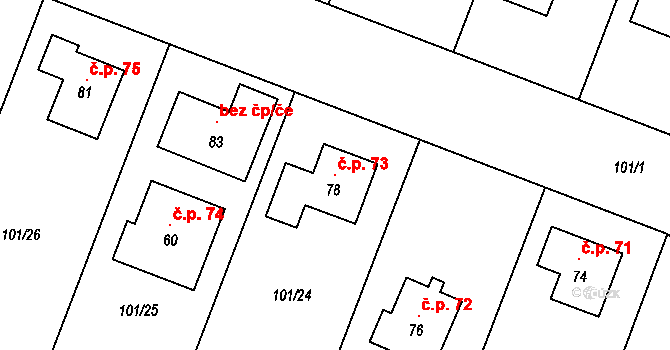 Vyšehorky 73, Líšnice na parcele st. 78 v KÚ Vyšehorky, Katastrální mapa