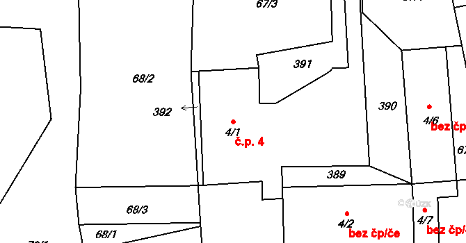 Křovice 4, Dobruška na parcele st. 4/1 v KÚ Křovice, Katastrální mapa