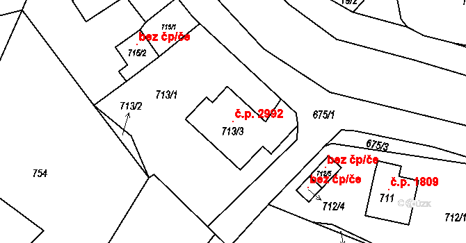Rožnov pod Radhoštěm 2992 na parcele st. 713/3 v KÚ Tylovice, Katastrální mapa