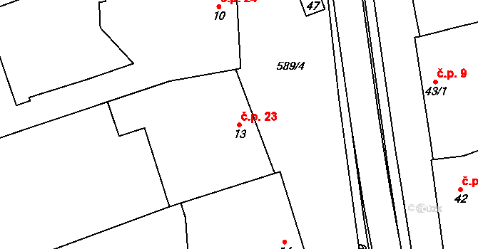 Sulimov 23 na parcele st. 13 v KÚ Sulimov, Katastrální mapa