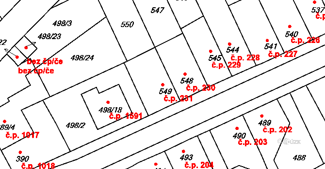 Holešov 231 na parcele st. 549 v KÚ Holešov, Katastrální mapa