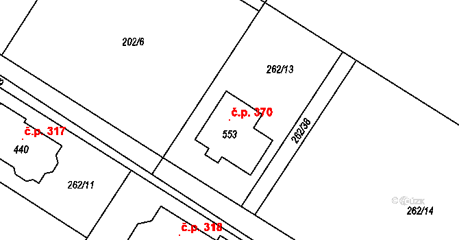 Sedlec 370, Sedlec-Prčice na parcele st. 553 v KÚ Sedlec u Votic, Katastrální mapa