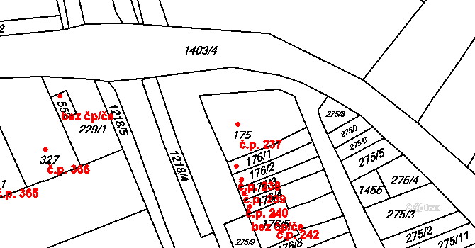 Smržice 237 na parcele st. 175 v KÚ Smržice, Katastrální mapa