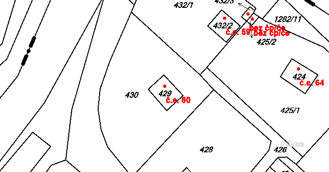 Šlovice 60, Dobřany na parcele st. 429 v KÚ Šlovice u Plzně, Katastrální mapa