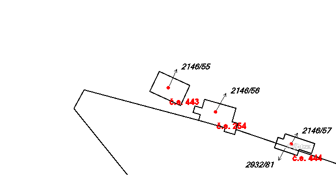 Lančov 443 na parcele st. 2146/55 v KÚ Lančov, Katastrální mapa