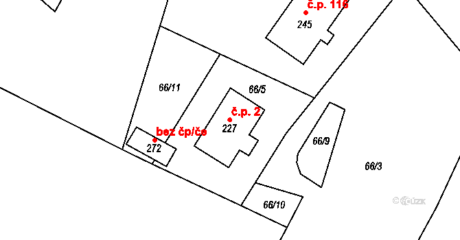 Malhotice 2 na parcele st. 227 v KÚ Malhotice, Katastrální mapa