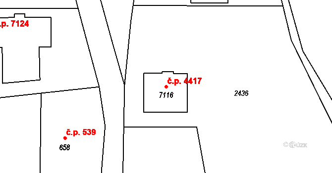 Zlín 4417 na parcele st. 7116 v KÚ Zlín, Katastrální mapa