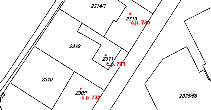 Zruč nad Sázavou 731 na parcele st. 2311 v KÚ Zruč nad Sázavou, Katastrální mapa