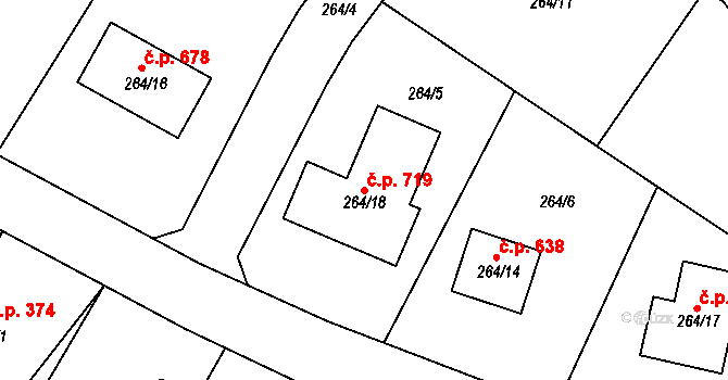 České Velenice 719 na parcele st. 264/18 v KÚ České Velenice, Katastrální mapa