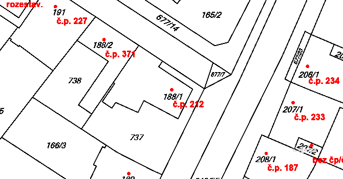 Líbeznice 212 na parcele st. 188/1 v KÚ Líbeznice, Katastrální mapa