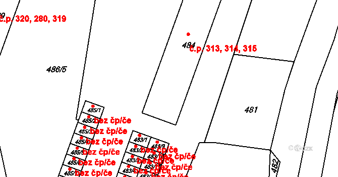 Žandov 313,314,315 na parcele st. 484 v KÚ Žandov u České Lípy, Katastrální mapa