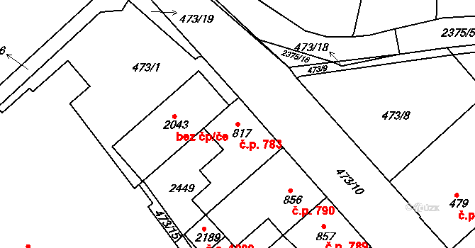 Tišnov 783 na parcele st. 817 v KÚ Tišnov, Katastrální mapa