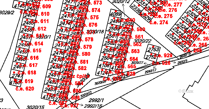 Kyjov 566 na parcele st. 2504 v KÚ Kyjov, Katastrální mapa