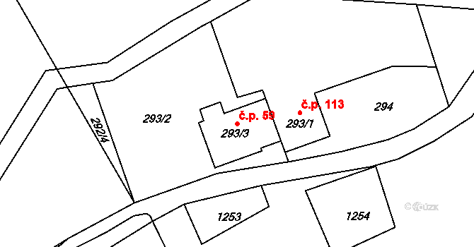 Krmelín 59 na parcele st. 293/3 v KÚ Krmelín, Katastrální mapa