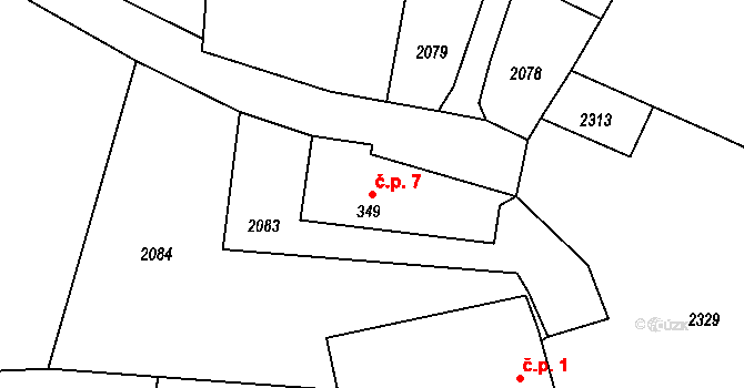 Žibkov 7, Miličín na parcele st. 349 v KÚ Miličín, Katastrální mapa