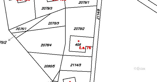 Pecerady 76, Týnec nad Sázavou na parcele st. 408 v KÚ Pecerady, Katastrální mapa