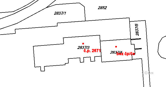 Kročehlavy 2671, Kladno na parcele st. 2837/3 v KÚ Kročehlavy, Katastrální mapa