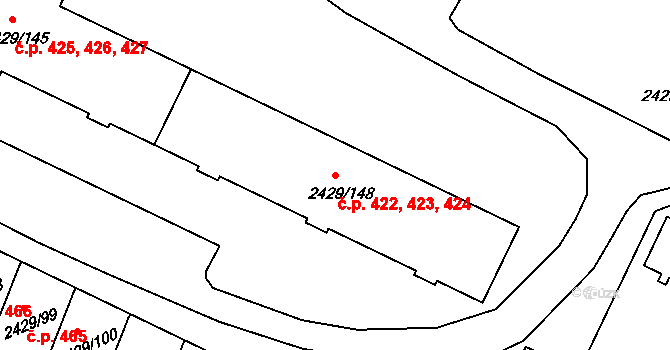 Dačice V 422,423,424, Dačice na parcele st. 2429/148 v KÚ Dačice, Katastrální mapa