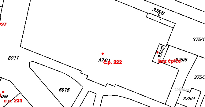 Boskovice 222 na parcele st. 374/1 v KÚ Boskovice, Katastrální mapa
