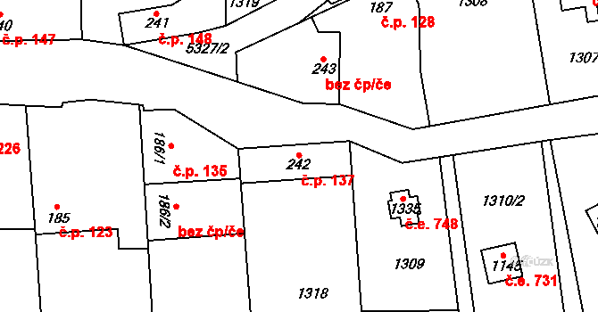 Podkozí 137, Chyňava na parcele st. 242 v KÚ Chyňava, Katastrální mapa