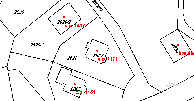 Děčín VI-Letná 1171, Děčín na parcele st. 2627 v KÚ Podmokly, Katastrální mapa
