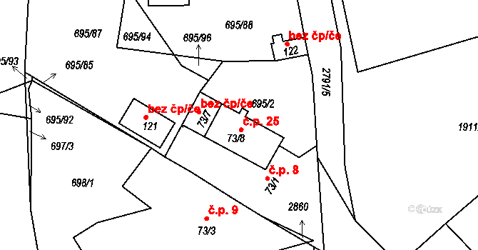 Pašice 8, Pištín na parcele st. 73/1 v KÚ Pašice, Katastrální mapa