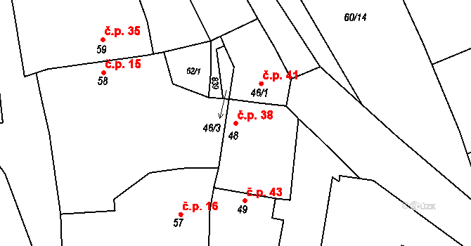Vodochody 38, Straškov-Vodochody na parcele st. 48 v KÚ Vodochody, Katastrální mapa