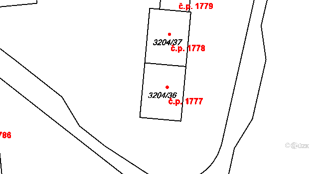 Roudnice nad Labem 1777 na parcele st. 3204/36 v KÚ Roudnice nad Labem, Katastrální mapa