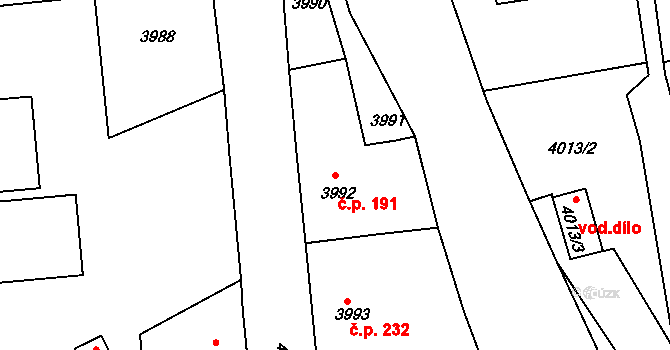 Podmoklice 191, Semily na parcele st. 3992 v KÚ Semily, Katastrální mapa