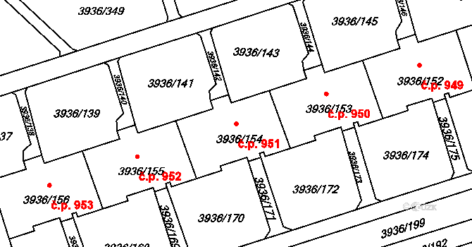 Lutyně 951, Orlová na parcele st. 3936/154 v KÚ Horní Lutyně, Katastrální mapa